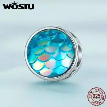 WOSTU стерлингового серебра 925 пробы из смолы с рыбьей чешуей, бусины с кубическим цирконием, подвески для женщин, браслет и браслет 925 silver