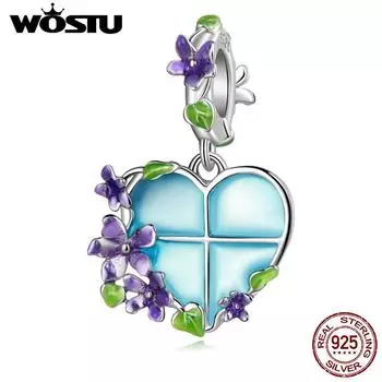 WOSTU стерлингового серебра 925 пробы изысканные красочные подвески в форме сердца и цветов из бисера подходят оригинальный браслет DIY ожерелье изысканные украшения на день рождения 925 silver