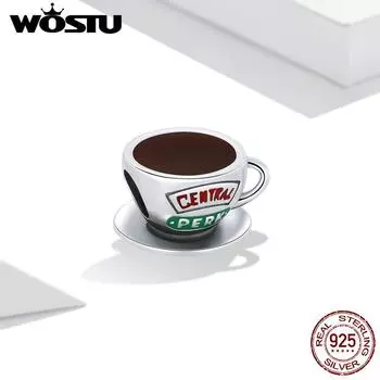 WOSTU стерлингового серебра 925 пробы, кофейная чашка с надписью, подвеска из бисера, подходит для оригинального браслета, ожерелье для женщин, ювелирные изделия 925 silver
