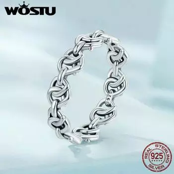 WOSTU стерлингового серебра 925 пробы, кольцо с сердечком для женщин, винтажное s925, европейское винтажное выдолбленное кольцо-цепочка, подарок на вечеринку 6
