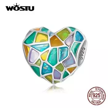 WOSTU стерлингового серебра 925 пробы красочные церковные окна сердце Шарм бусина для женщин подходит оригинальный DIY браслет ожерелье ювелирные изделия 925 silver