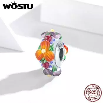 WOSTU стерлингового серебра 925 пробы красочные цветы Шарм-бусины подходят для оригинальных браслетов и браслетов модные украшения сделать подарок 925 silver