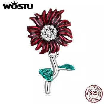 WOSTU стерлингового серебра 925 пробы красочные Lucky Daisy Flower Подвески бусины подходят оригинальный DIY браслет ожерелье ювелирные изделия подарки 925 silver