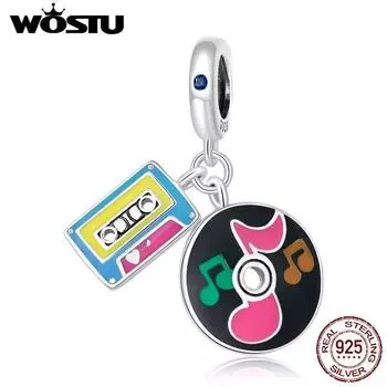WOSTU стерлингового серебра 925 пробы красочные магнитофонная пластинка подвеска из бисера подходит оригинальный браслет ожерелье для женщин ювелирные изделия