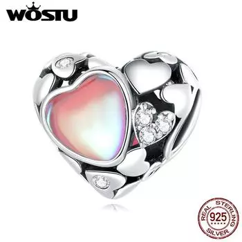 WOSTU стерлингового серебра 925 пробы, креативные полые сердечки, подвеска из бисера, женский браслет, браслет «сделай сам», ювелирные изделия, подарки 925 silver