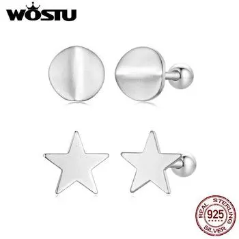 WOSTU стерлингового серебра 925 пробы, круглые серьги-гвоздики со звездами, минималистичные нежные изящества для женщин, изящные ювелирные изделия 6mm