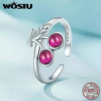 WOSTU стерлингового серебра 925 пробы, летние кольца с вишней для женщин, большой красный корунд, фрукт, милое штабелируемое кольцо для вечеринки 925 silver