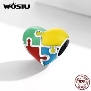 WOSTU Стерлингового Серебра 925 пробы Любовь Головоломка Красочный Кулон Из Бисера Подходит Оригинальный Браслет Ожерелье Для Женщин Ювелирные Изделия 925 silver