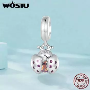 WOSTU стерлингового серебра 925 пробы Lucky Ladybug подвески кулон для женщин и девочек браслет и браслет DIY ювелирные изделия 925 silver