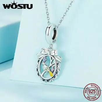 WOSTU стерлингового серебра 925 пробы, маленькая и милая подвеска в виде птицы, подвеска для женщин, браслет и ювелирные изделия своими руками