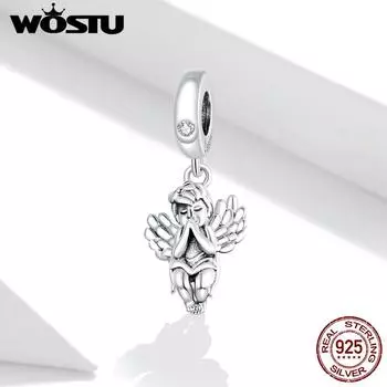 WOSTU Стерлингового Серебра 925 пробы Маленький Ангел Металлический Шарм подходит Оригинальный Браслет DIY ювелирные изделия 925 silver