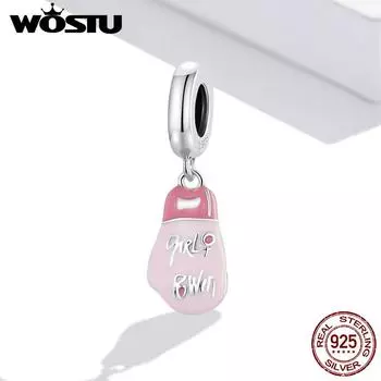WOSTU стерлингового серебра 925 пробы, милая розовая подвеска-перчатка, подходит для самостоятельного изготовления браслета и браслета, подвески для фитнес-девушек с изысканными украшениями 925 silver розовый/серебряный
