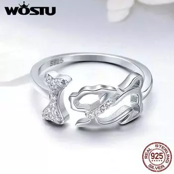 WOSTU стерлингового серебра 925 пробы милое кольцо для охоты на собаку для женщин и девочек регулируемое серебряное кольцо Ring