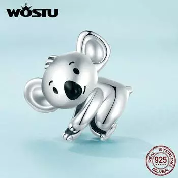 WOSTU стерлингового серебра 925 пробы, милые бусины коала, подвески в виде животных для женщин, оригинальный браслет и браслет, ювелирные изделия 925 silver