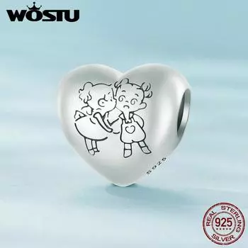 WOSTU стерлингового серебра 925 пробы милые игривые бусины в форме сердца в форме сердца подходят для оригинальных браслетов женские ювелирные изделия своими руками 925 silver