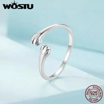 WOSTU стерлингового серебра 925 пробы, милые кошачьи лапы, открывающиеся кольца для женщин, милые объятия домашних животных, регулируемое кольцо, подарок для девочек, семейные украшения 925 silver