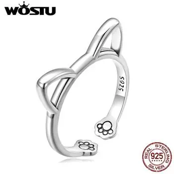 WOSTU стерлингового серебра 925 пробы милые простые кошачьи кольца для женщин нежный ювелирный подарок 925 silver