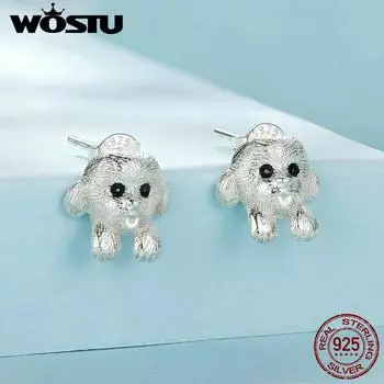 WOSTU стерлингового серебра 925 пробы милые серьги-гвоздики в виде Тедди яркие серьги с собаками для женщин и девочек элегантные серьги изящные ювелирные изделия в подарок 925 silver