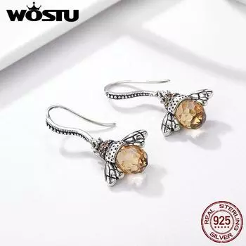 WOSTU стерлингового серебра 925 пробы милые серьги-капли в форме пчелы для женщин ювелирные украшения Earrings серебряный
