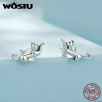 WOSTU стерлингового серебра 925 пробы милый кот висячие серьги-гвоздики для женщин прекрасная девушка подарок на день рождения праздничные вечерние украшения 925 silver