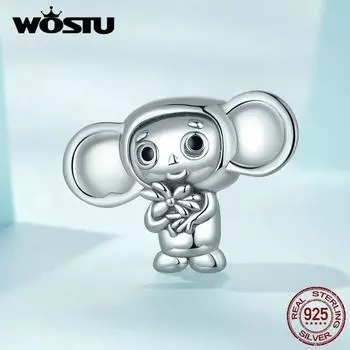 WOSTU стерлингового серебра 925 пробы милый ушастый обезьяна из бисера Шарм подходит для самостоятельного изготовления женских браслетов и браслетов ювелирных изделий