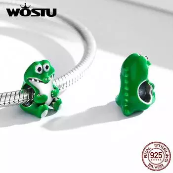 WOSTU стерлингового серебра 925 пробы милый зеленый большеглазый крокодил кулон подходит оригинальный браслет ожерелье DIY ювелирные изделия 925 silver