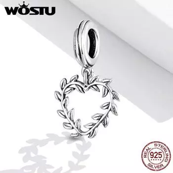 WOSTU стерлингового серебра 925 пробы мир оливки листья волна подвески бусины подходят браслеты ожерелья ювелирные изделия