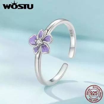 WOSTU стерлингового серебра 925 пробы мистический фиолетовый цветок открывающиеся кольца для женщин милые корейские циркониевые штабелируемые вечерние кольца для девочек подарок на день рождения 925 silver