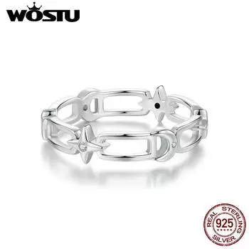 WOSTU стерлингового серебра 925 пробы небесное кольцо-цепочка кольцо с луной и звездой с цирконом для женщин ювелирные изделия вечерние подарок на годовщину свадьбы 6
