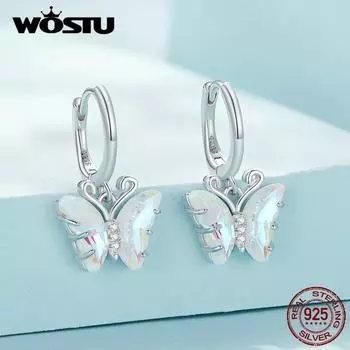 WOSTU стерлингового серебра 925 пробы, нежные красочные серьги-клипсы в форме бабочки для женщин, ювелирные изделия, подарок на день рождения A