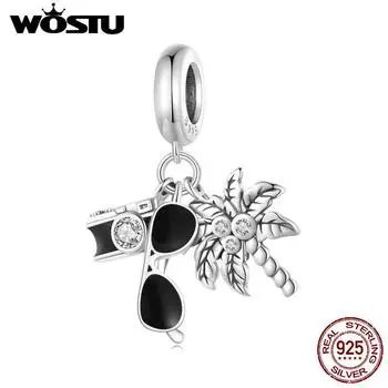 WOSTU стерлингового серебра 925 пробы, подвеска для путешествий и отдыха, подвески для браслета, солнцезащитных очков для камеры, ювелирные изделия «сделай сам» 925 silver