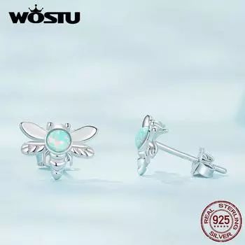 WOSTU стерлингового серебра 925 пробы полупрозрачный опал серьги-гвоздики в виде пчелы милые серьги с насекомыми для женщин подарок на день рождения изящные ювелирные изделия 925 silver