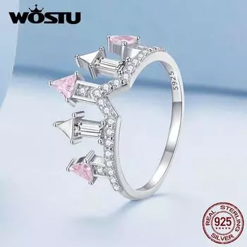 WOSTU Стерлингового Серебра 925 пробы Прекрасный Розовый Замок Кольцо Для Женщин Обручальное Кольцо Ювелирные Изделия Девушка Блестящий Циркон Кольцо Специальный Подарок На День Рождения 6