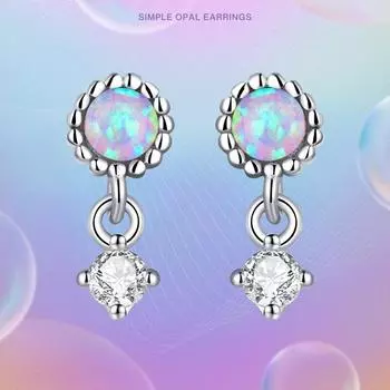 WOSTU стерлингового серебра 925 пробы простой фиолетовый опал циркон круглые бусины серьги-гвоздики для женщин модные вечерние ювелирные изделия подарок 925 silver