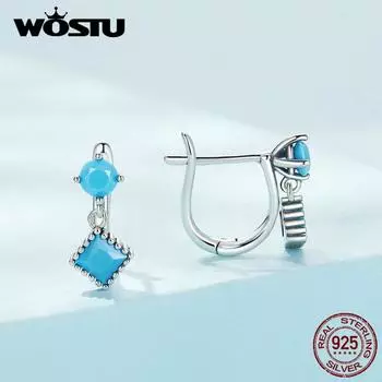 WOSTU стерлингового серебра 925 пробы простые бирюзовые серьги-клипсы для женщин ювелирные изделия 925 silver