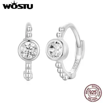 WOSTU стерлингового серебра 925 пробы, простые бусины, серьги-кольца, пряжки для ушей с цирконом, ювелирные изделия для женщин и девочек, вечерние, повседневный подарок SCE1731