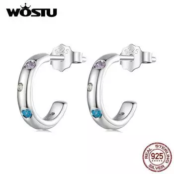 WOSTU стерлингового серебра 925 пробы простые красочные серьги с цирконом для женщин подарок модные украшения 925 silver