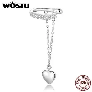 WOSTU стерлингового серебра 925 пробы, простые серьги-каффы «Love» для женщин, зеркальные серьги-гвоздики в форме сердца, изысканные свадебные украшения, подарки 925 silver