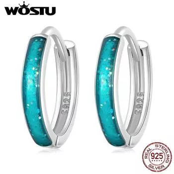 WOSTU стерлингового серебра 925 пробы простые синие круглые серьги-гвоздики с пряжками для ушей для женщин модные вечерние ювелирные изделия подарок 925 silver
