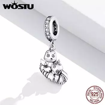 WOSTU стерлингового серебра 925 пробы птица мама мама с детьми подвеска бусины подходят для браслетов оригинальные ювелирные изделия