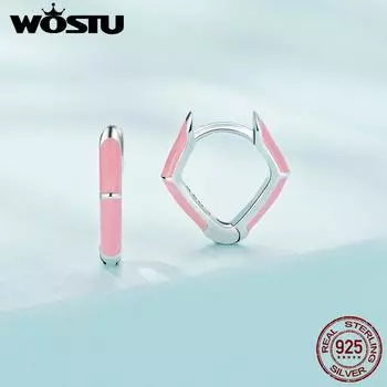 WOSTU стерлингового серебра 925 пробы ярких цветов, ромбические серьги-кольца для женщин, элегантные, зеленые, розовые, простые геометрические серьги, зажимы, ювелирные изделия, подарок розовый