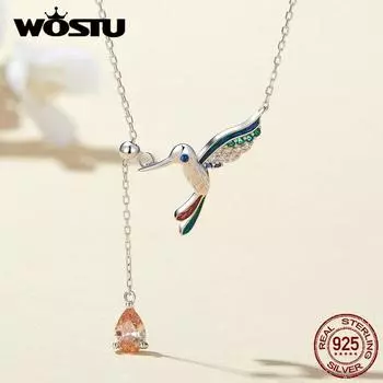 WOSTU Стерлингового Серебра 925 пробы Радуга Бабочка Ожерелье Весенние Ювелирные Изделия Подарок Для Милой Цепи Насекомого Ожерелье Девушка Подарок На День Рождения 925 silver