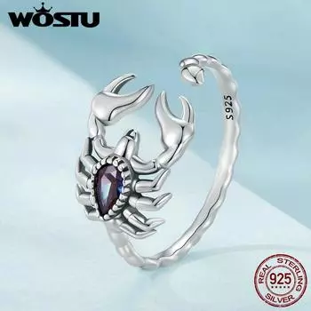 WOSTU Стерлингового Серебра 925 пробы Ретро Кольца Скорпиона Женские Творческие Животные Пустыни Радуга Мистический Кристалл Панк Кольцо Девушка Хип-Хоп Подарок 925 silver