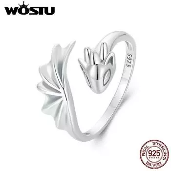 WOSTU стерлингового серебра 925 пробы ретро кольцо с летающим драконом для женщин Lucky Gothic Animal штабелируемые кольца вечерние в стиле панк хип-хоп подарок SCR1017-E