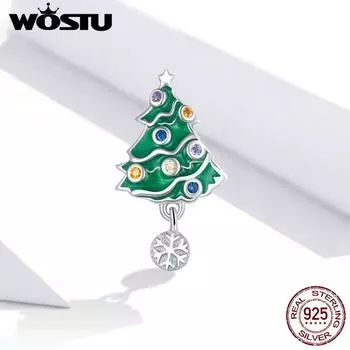 WOSTU Стерлингового Серебра 925 пробы Рождественская елка Бусины Colorful CZ Шарм Подвеска Подходит Оригинальный Браслет Ожерелье Ювелирные Изделия 925 silver