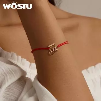 WOSTU стерлингового серебра 925 пробы Рождественский чулок красный браслет из веревки для женщин ювелирные украшения 925 silver