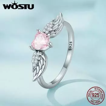 WOSTU стерлингового серебра 925 пробы розовое сердце циркониевое кольцо для женщин ювелирные изделия кольцо с крыльями ангела кольцо вечности свадебный подарок 6