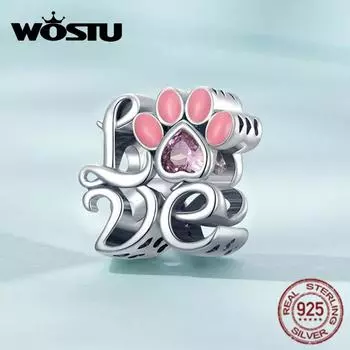 WOSTU стерлингового серебра 925 пробы розовые милые подвески в виде лапы бусины для женщин подходят оригинальный DIY браслет ожерелье ювелирные изделия 925 silver