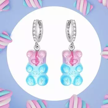 WOSTU стерлингового серебра 925 пробы розовый синий милый карамельный медведь серьги-гвоздики для женщин модные вечерние ювелирные изделия подарок 925 silver