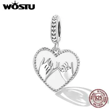 WOSTU стерлингового серебра 925 пробы, ручная работа, полые очаровательные бусины с сердцем любви для женщин, подходят для оригинального браслета «сделай сам», ожерелье, ювелирные изделия 925 silver